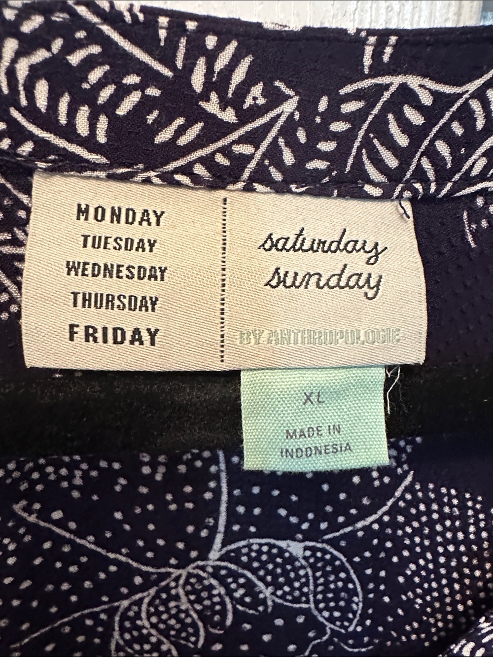 Anthropologie Navy with White Botanical Print Long Sleeve Dress Size XL - Picture 2 of 9